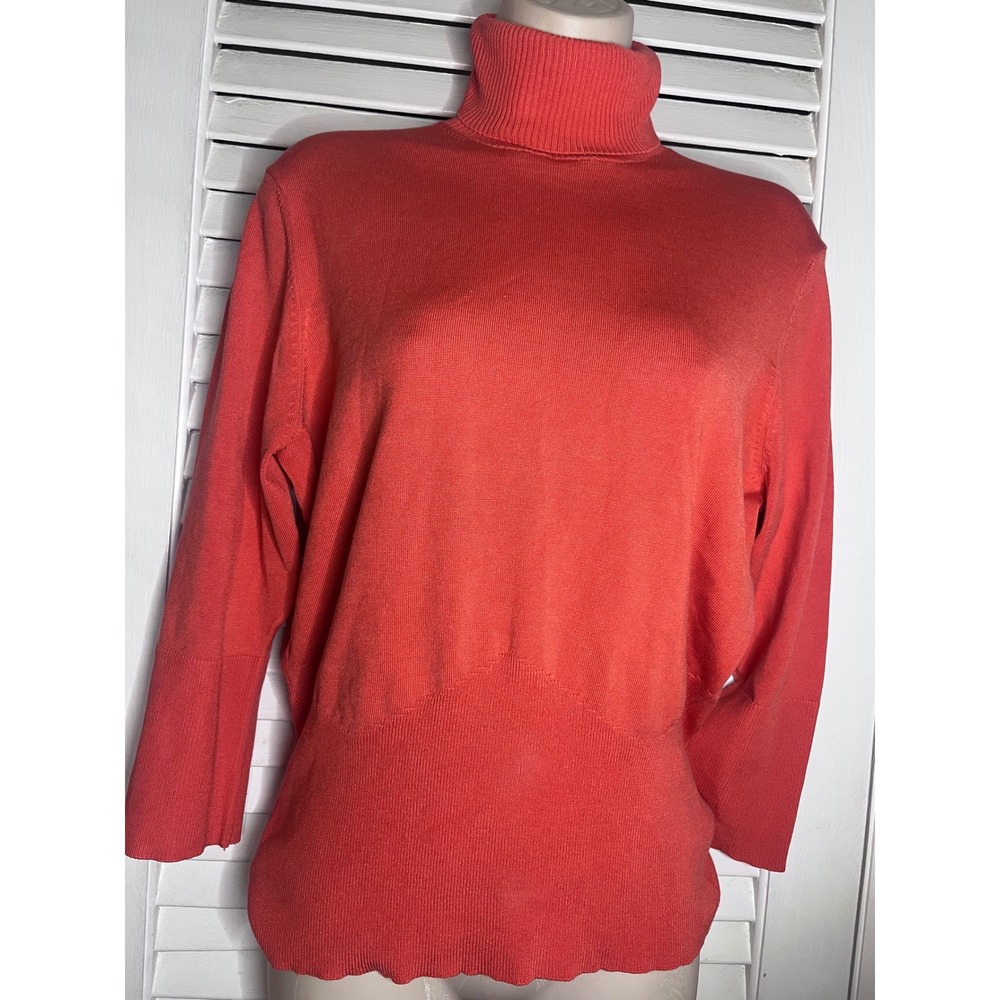 Y2K Pursuits Ltd Silk Turtleneck Sweater Coral Orange 3/4 Sleeve Size Large